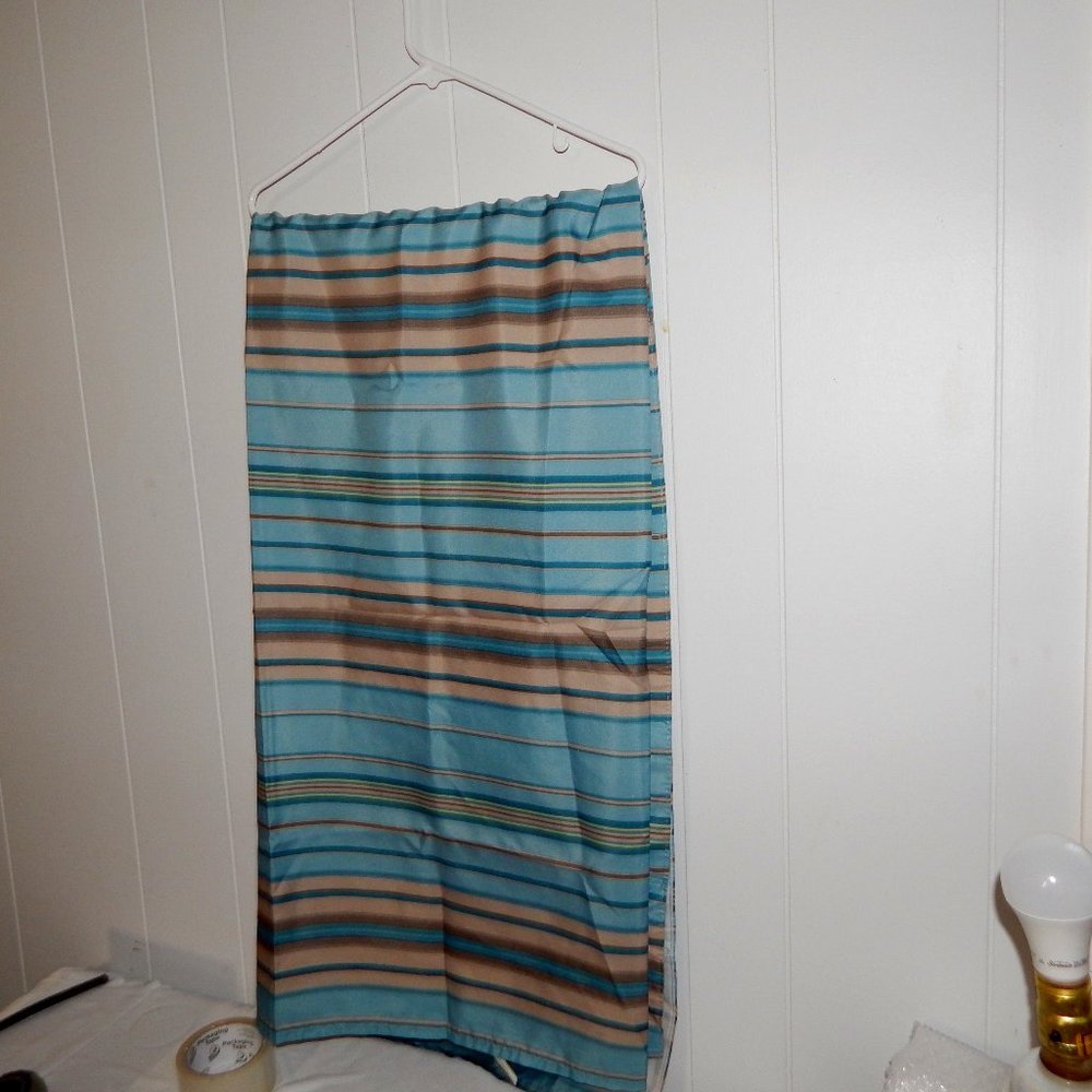 Shower Curtain; Blue, Brown & Beige Stripes